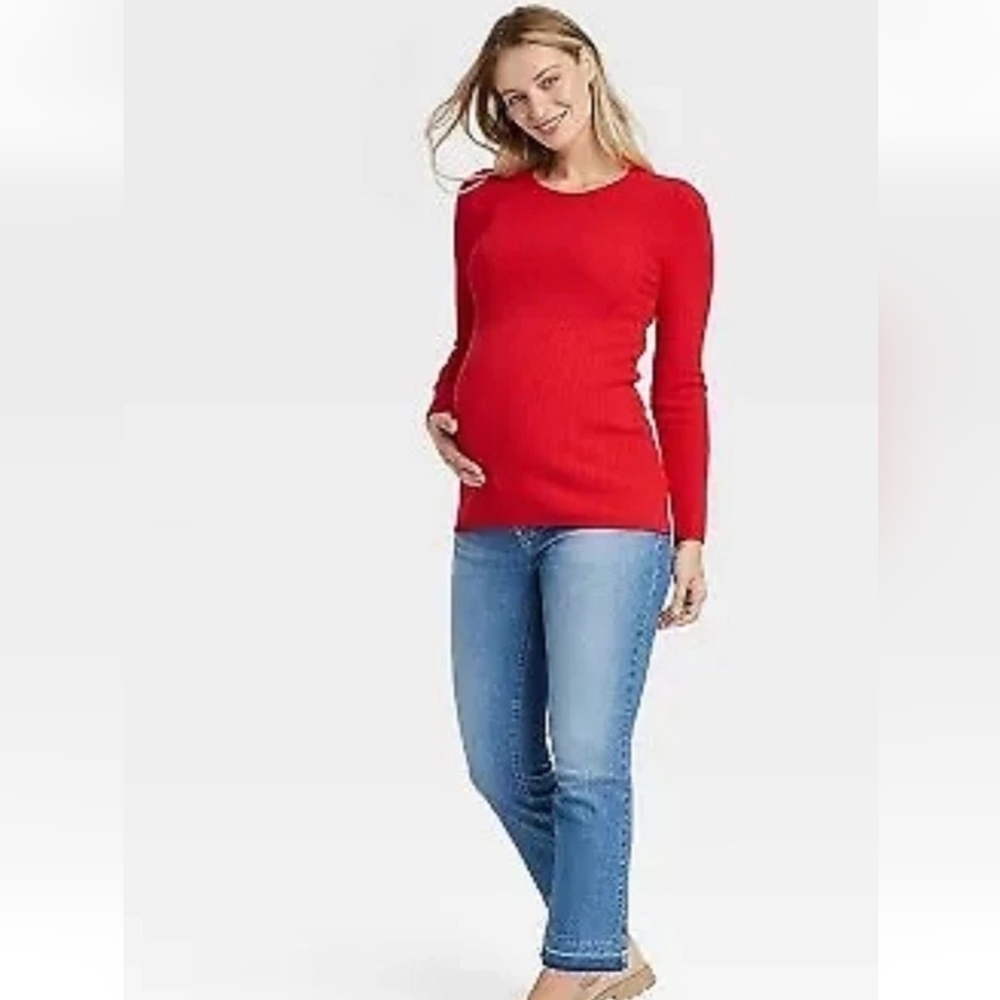 Isabel Maternity Size X-Small Soft Pullover Rouched Side Holiday Red Sweater NWT